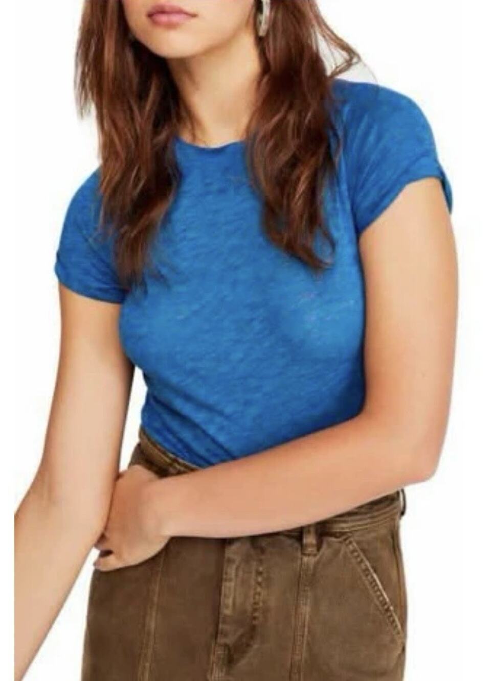 Free People We The Free Blue Night Sky Tee Lightweight Sheer Fitted Top M